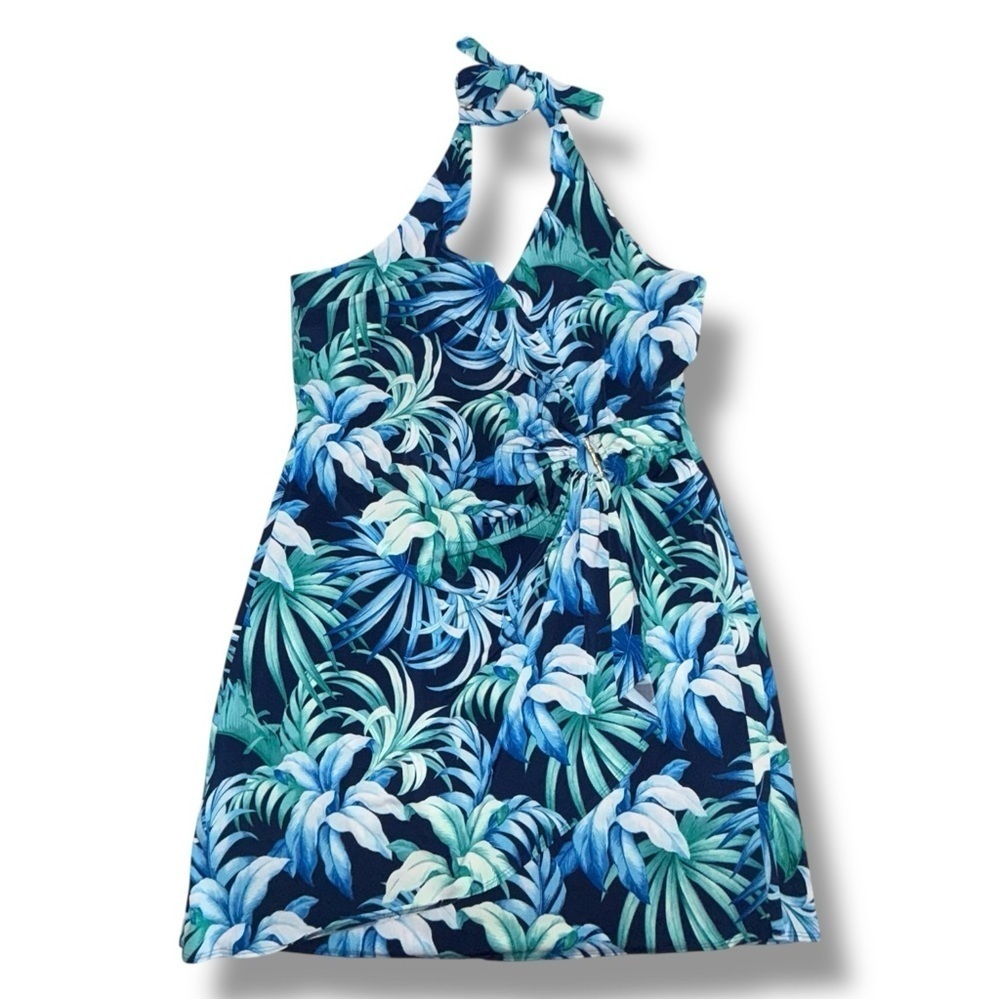 TOMMY BAHAMA Clara Legendary Leaves Faux-Wrap Halter Dress - XL Island Navy - Picture 6 of 14